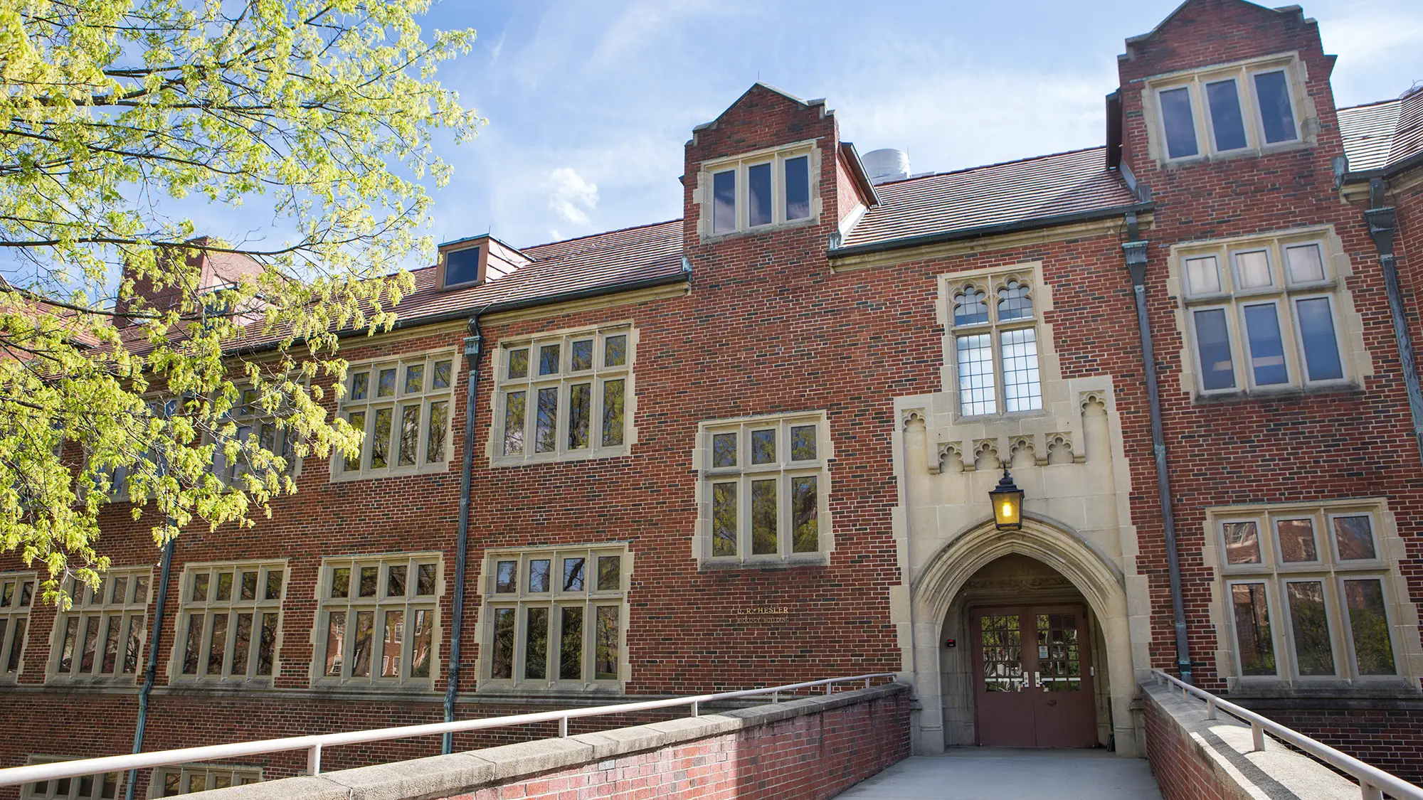 Outdoor photo of a brick academic building